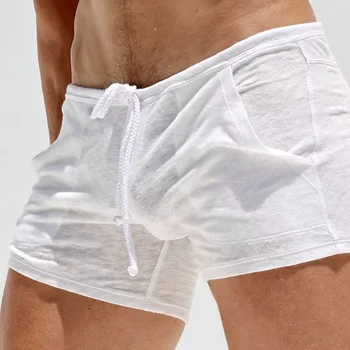 Leichte Herren-Shorts aus Bambusstrick, für den Sommer, bequeme Lounge-Nachtwäsche, elastische Taille, lässig
