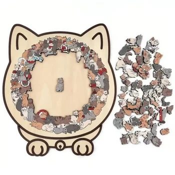 Katzenförmiges Holzpuzzle, einzigartige unregelmäßige Puzzleteile, Spiel, Geburtstag (135 Stück)