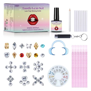 DIY-Zahn-Edelstein-Set mit Klebern und hellen Zähnen, Anti-Drop, klarer Edelstein, Schmuck-Dekoration