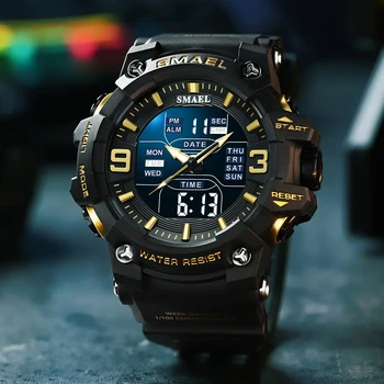 Smael Uhr Sport LED Licht Wecker Dual Time Display wasserdichte Woche Auto Datum Armbanduhren Quarz