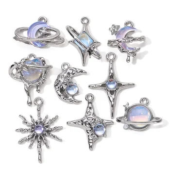 Sterne Mond Emaille Charms Blau Mode Y2K Stil Anhänger Für Die Herstellung DIY Handgemachte (5 Stück)