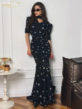 Clacive Modisches, schmales, bedrucktes Damenkleid, Sommerkleid mit V-Ausschnitt und kurzen Ärmeln