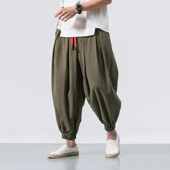 Trendy Männer Harem Hosen Lose Übergroßen Stil Baumwolle und Leinen Jogger Jogginghose Casual Männliche Hosen