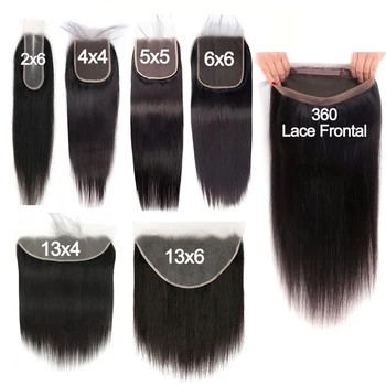 Gerader 13 x 6 Spitzen-Frontal, nur 360-Grad-Spitze, brasilianisches Echthaar, 2 x 6 Spitzenverschluss, 4 x 4