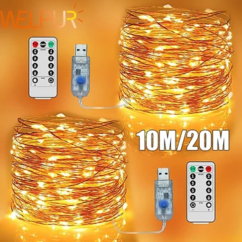 5M/10M/20M USB LED Lichterketten Kupfer Silber Draht Girlande Licht Wasserdicht Fairy Lichter für Weihnachten