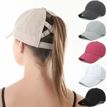 Sommer Einfarbige Baseballkappen Golf-Bekleidung Damen Sport Freizeit Kreuz-Pferdeschwanz-Hut Mesh