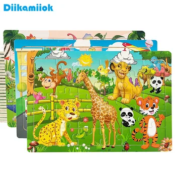 Holzpuzzle für Kinder, Cartoon-Tier, Fahrzeug, Puzzles, Spiele, Baby, frühes Lernen, Lernspielzeug (30 Stück)