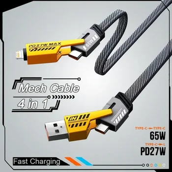 4-in-1 Schnellladekabel 65 W mit mehreren Steckern, für iPhone und USB-C