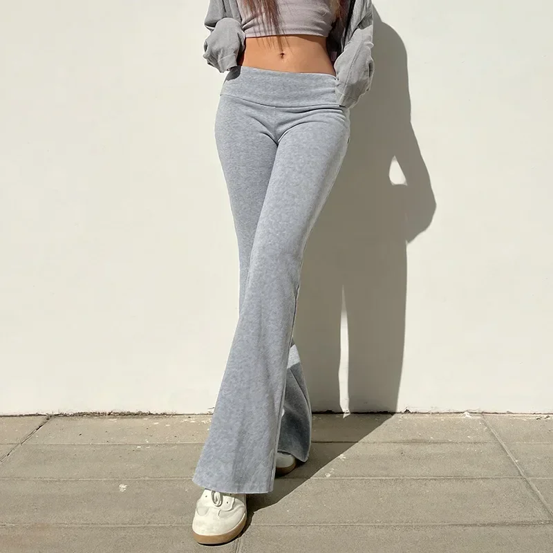 Casual Sexy Grund Solide Flare Hosen Y2K Schlank Low-Taille – Bild 2