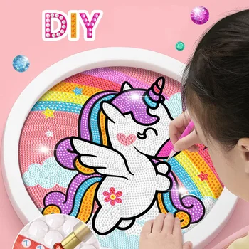 Runder Rahmen Einhorn Diamant Malerei Kätzchen Kinder handgemachte Dinosaurier kreative Diamant Aufkleber
