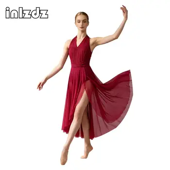 Damen Gymnastik-Trikot Ballett Lyrical Tanzkleid Ärmellos Mesh Modernes Aufführungskostüm Erwachsenen