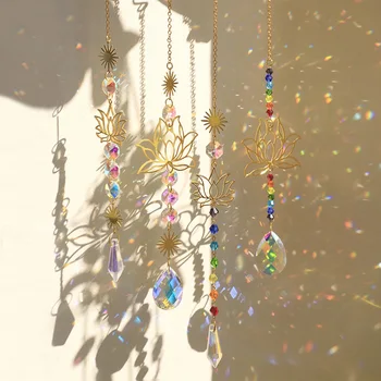 Sonnenfänger Kristall Lotus hängend Kristall farbiges Glas Sonnenfänger Außendekoration Regenbogen Maker