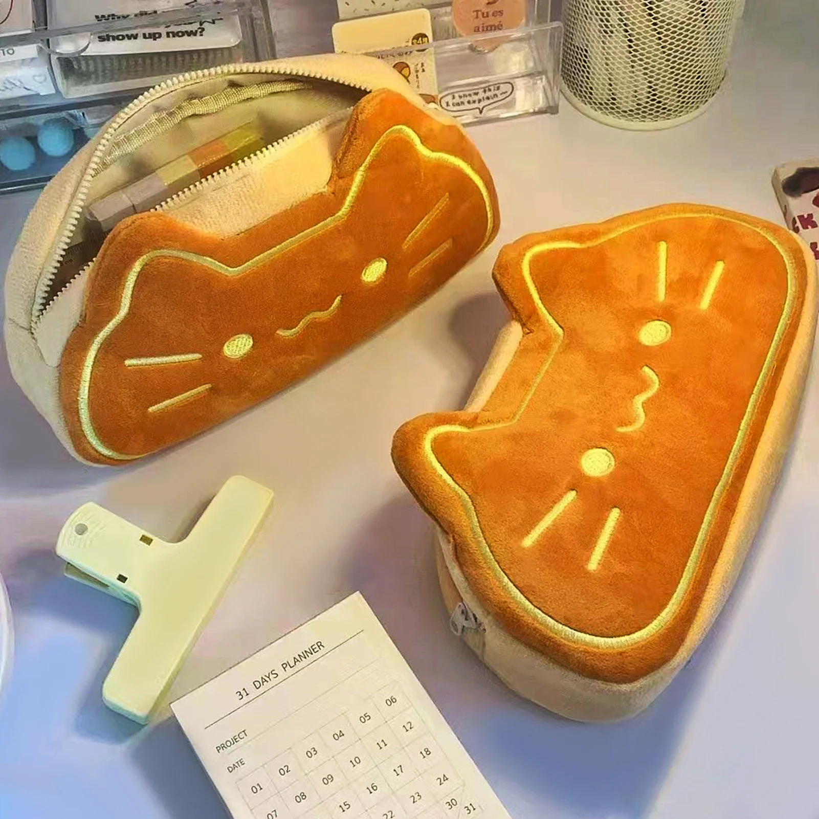 Kawaii Katzen-Plüsch-Federmäppchen, tragbare Stifttasche