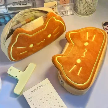 Kawaii Katzen-Plüsch-Federmäppchen, tragbare Stifttasche, ästhetische Schreibwarentasche, geeignet