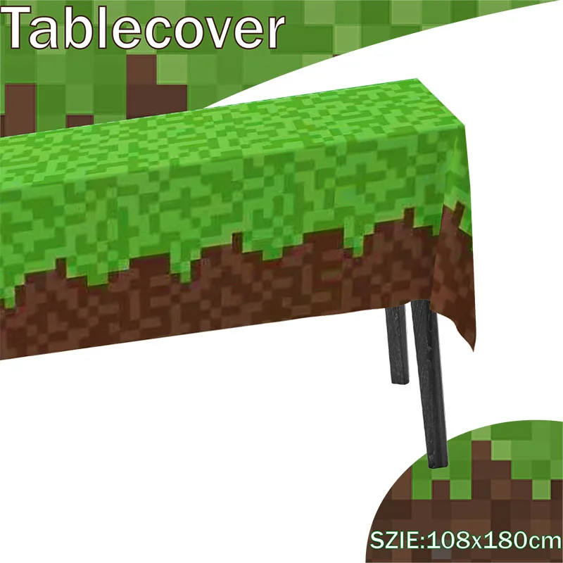 Pixel Miner Style Geburtstagsparty Gras Tischdecke Gamer – Bild 5