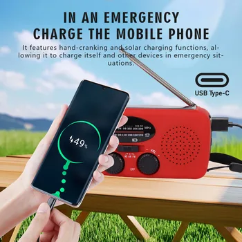 FM AM WB NOAA Multifunktionales Solar-Handkurbelradio Wetterradio 2000 mAh USB-Aufladung