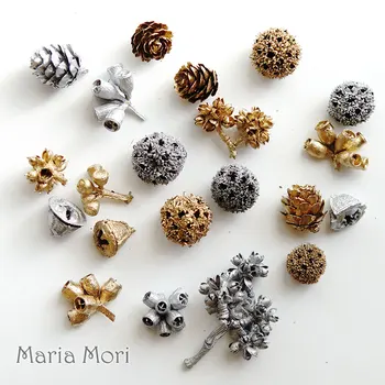 Gold Silber Getrocknete Früchte Weihnachten Home Decor Garland Zutaten Retro Textur Tannenzapfen Acorn DIY