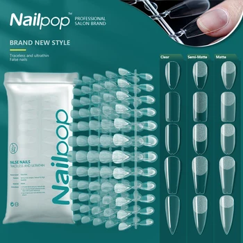 NAILPOP 120 Stück künstliche Nägel, vollständige Abdeckung, zum Aufdrücken der Nägel, Sarg, weiches Gel