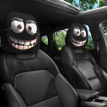 Lustige Big-Eyed Cartoon-Druck-Auto-Kopfstützenabdeckung, geeignet für Reisen und tägliches Pendeln (2 Stück)