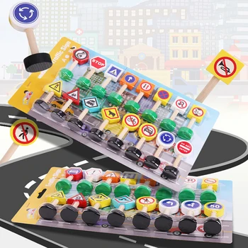 Montessori Verkehrs Verkehrszeichen Kinder Spielzeug Holz 3D Verkehrszeichen Szene Erkenntnis Sensorische