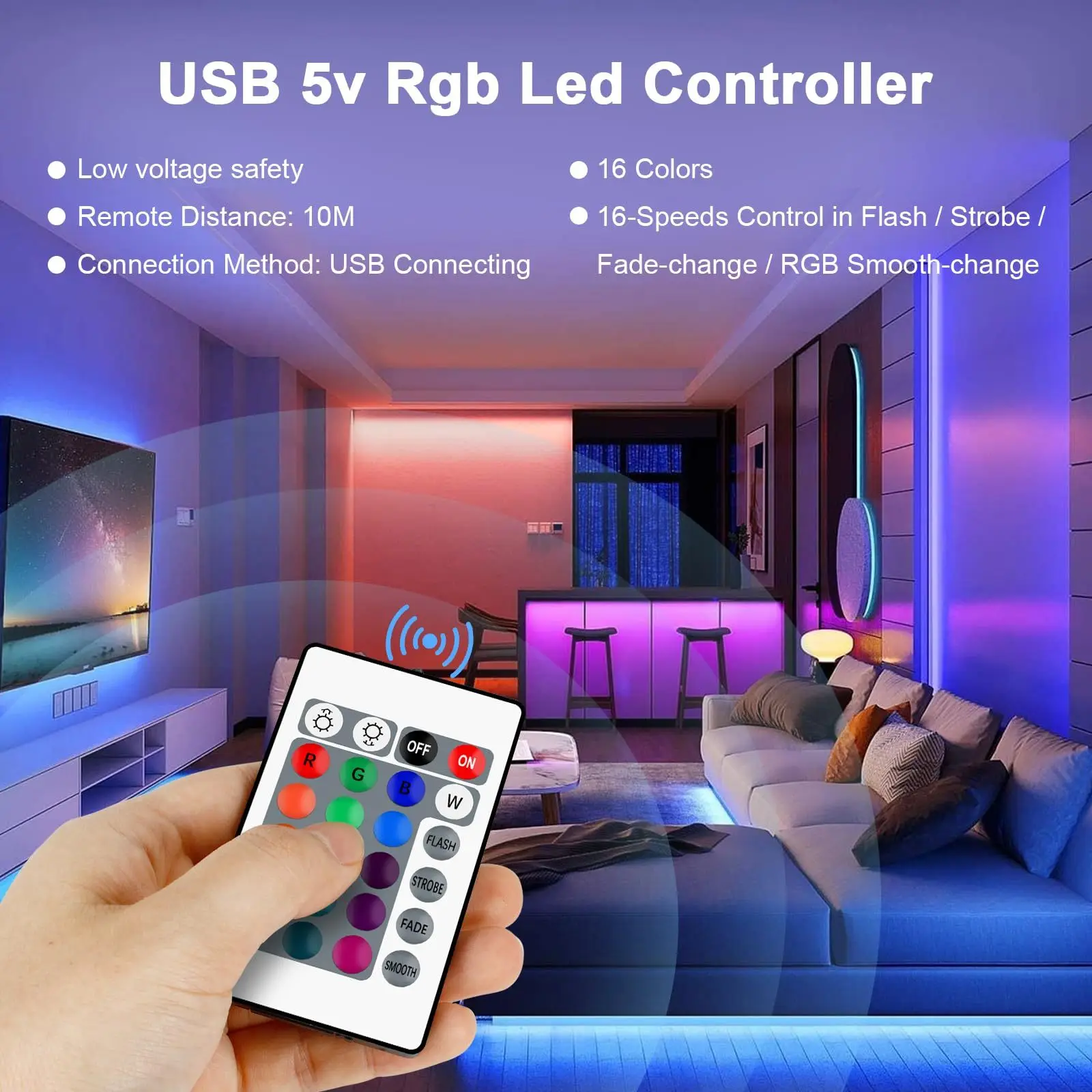 RGB 5050 LED-Streifen mit 24-Tasten-Controller, 1m~40m – Bild 5
