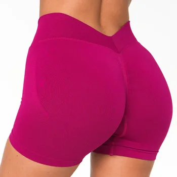 Nahtlose Trainingsshorts für Damen, eng anliegende Shorts mit V-Bund, 3-Zoll-Yoga-Laufshorts
