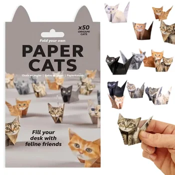 50 Blatt kreatives DIY-Origami-Papier, Tier-Faltset, Katzen, Hunde, Dinosaurier, lustige handgefertigte Kunst