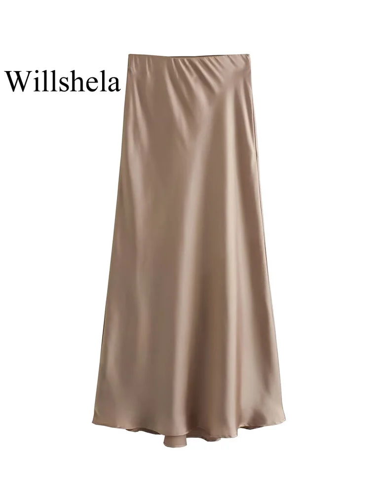 Willshela 2024 Schwarz Satin Rock Frau Hohe Taille Elegante – Bild 4