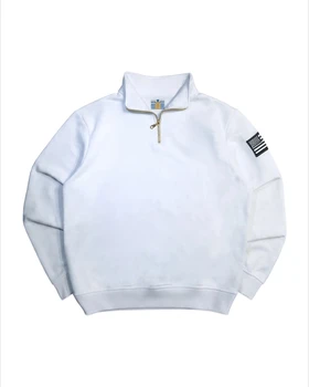 Y2K Amerika Retro Stickerei Pullover Weißer Viertelreißverschluss Stehkragen Poloshirt Sweatshirt Lässige