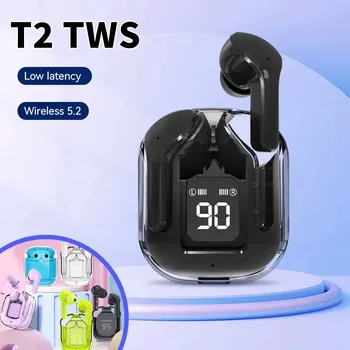 T2 drahtlose Bluetooth-Kopfhörer transparente Hifi-Kopfhörer LED Power Digital Display Stereo-Sound-Kopfhörer