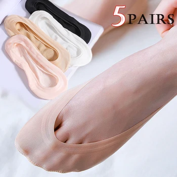 5 paar Nicht-slip Unsichtbare Socken Hausschuhe Nahtlose Eis Seide Boot Socken Sommer Dünne Feste Beiläufige