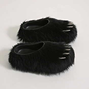 Trendige Bärenklauen-Mules mit Anpassbarem Weichem Plüsch-Obermaterial, Sommer-Slides-Sandalen