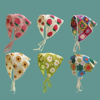Koreanische Süße Nette Handgemachte Häkeln Hohl Dreieck Stirnband Handtuch Für Frauen Mädchen Blume Kopftuch