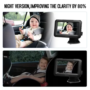 1080P Baby-Autospiegel-Monitor mit Kamera, 4,3'' IPS-Bildschirm und Nachtsichtfunktion für Säuglinge, Kinder