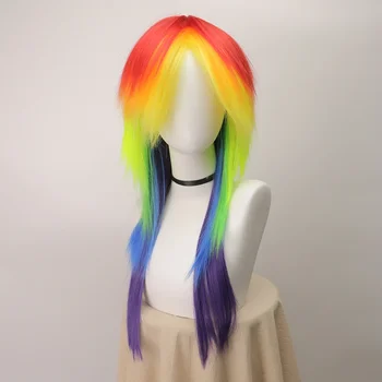 Anime Kunsthaar Damen Cosplay Rainbow Dash Mehrfarbige hitzebeständige Partyperücken