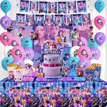 K-POP Geschirr-Set für Kindergeburtstage - Pappteller, Becher, Servietten, Süßigkeitenboxen, Geschenktüten