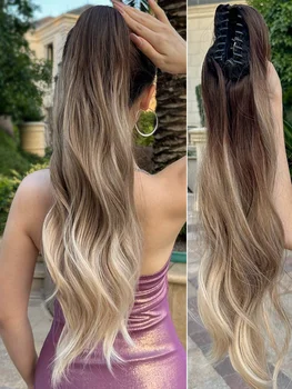Klauen-Pferdeschwanz-Verlängerung, gewellt, lockiges Haar-Accessoire, 61 cm lang, natürliche Welle