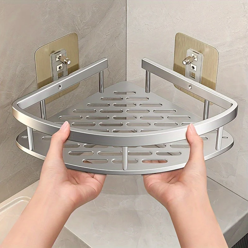 Robuste Duschablage aus Metall, wandmontierte Eckablage für – Bild 2