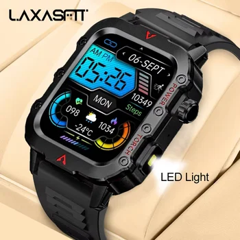 LAXASFIT Neue Herren Smart Watch LED Taschenlampe Outdoor Sport Smart Watch Armbanduhr Gesundheitsüberwachung
