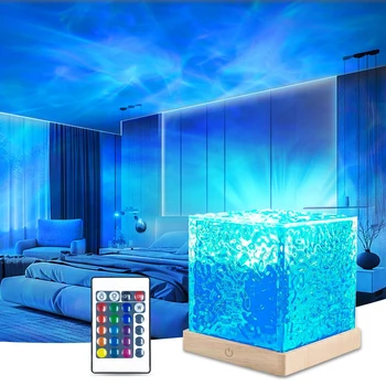 16-Farben-Wasserwellen-Projektor, dynamisches rotierendes LED-Nachtlicht mit Fernbedienung, dimmbar