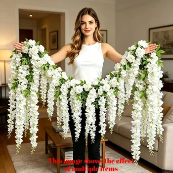 Set Weiße Rosenranken Wanddekoration und Leicht Aufzuhängende Weiße Orchideenblüten Geeignet (22 Stück)