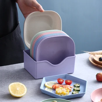 Snack Platte Macaron Farbe Einfache Stroh Knochen Spucken Platte Set Süßigkeiten Obst Cookie Kuchen (10 Stück)