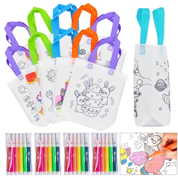 DIY Graffiti-Taschen mit Farbmarker, Malerei, Vlies-Geschenktüten für Kinder, Kunsthandwerk, Farbfüllung