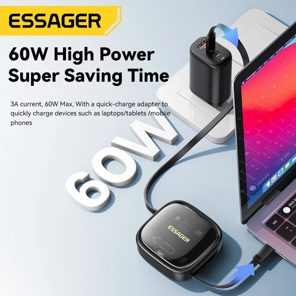 Essager 60 W Schnellladung USB A/C auf Typ C Micro Lightning – Bild 4