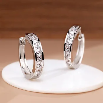 925 Sterling Silber Glänzende Zirkon Ohrringe frauen Kreis Runde Ohrringe Modische Elegante Schmuck Geburtstag