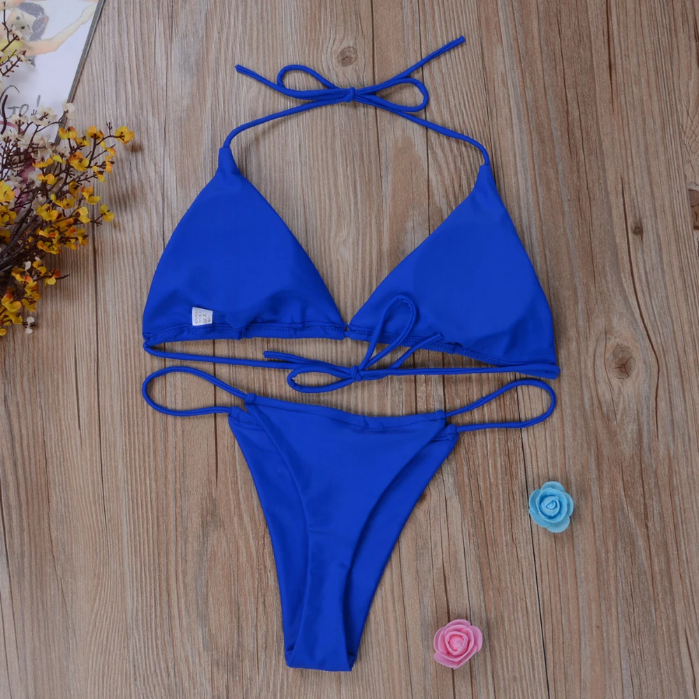Frauen Krawatte Sexy Tanga Bikini Set Seite Badeanzug Bandage – Bild 2