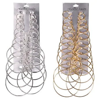 12 Paar/6 Paar einfache Punk-Creolen-Set, großer Kreis, Ohrringe, Schmuck für Frauen und Mädchen, Ohr-Creolen