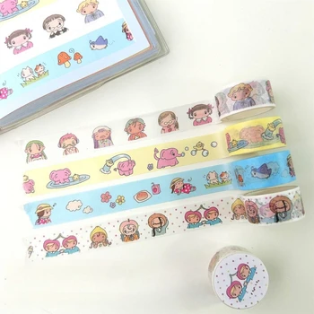 Washi-Papierband, niedliches kleines Mädchen, kleines Tierhandbuch, Dekorationsmaterial, Aufkleber, 3 Meter