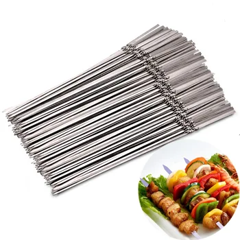 Edelstahl Grill Spieß Wiederverwendbare BBQ Spieße Kebab Eisen Stick Für Outdoor Camping Picknick Werkzeuge
