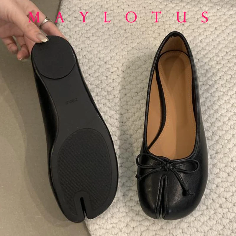 Frühling Frauen Flache Split Toe Schuhe mit Schleife Weiche